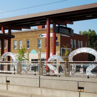 "River Dragon" public art at the Western Avenue station in St. Paul's Little Mekong district, dually symbolizes the significance of the Mississippi and Mekong rivers