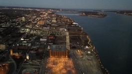 Looking over the Detroit River and the Rivertown neighborhood